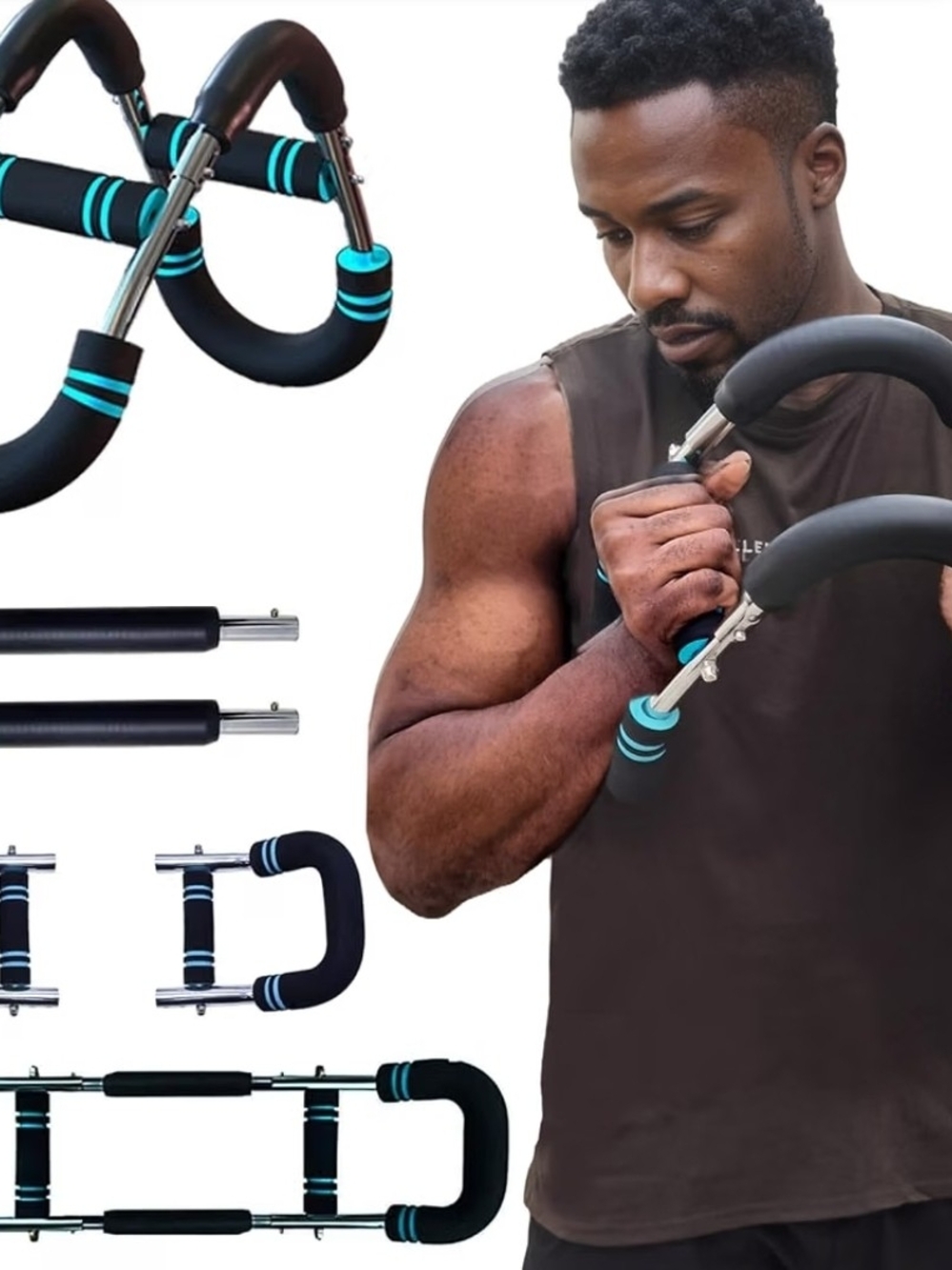 Arm & Chest Muscle Builder Resistance Trainer - Black with Teal Accents - Picture 7 of 7